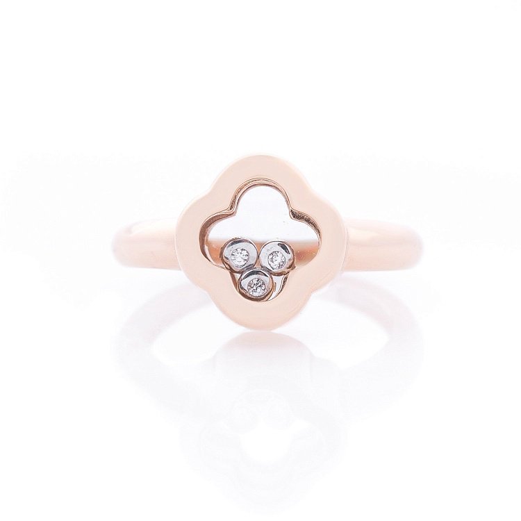 Золотий перстень "Конюшина" (ювелірне скло, фіаніт) к05503 - 1 Золотий перстень "Конюшина" (ювелірне скло, фіаніт) к05503 від ювелірного магазину Онікс - 1