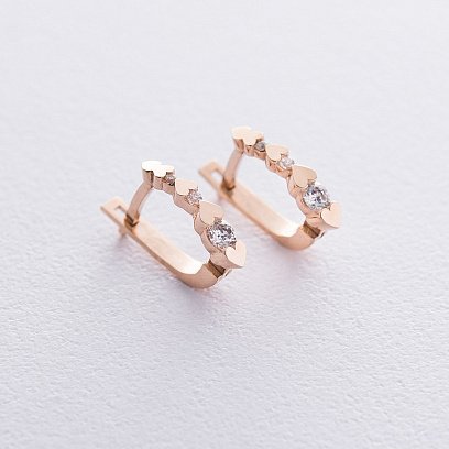Золотые серьги Сердечки с фианитами с06587