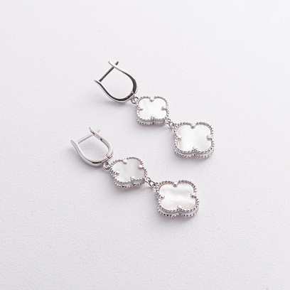 Серебряные серьги "Клевер" с перламутром 123500 №2