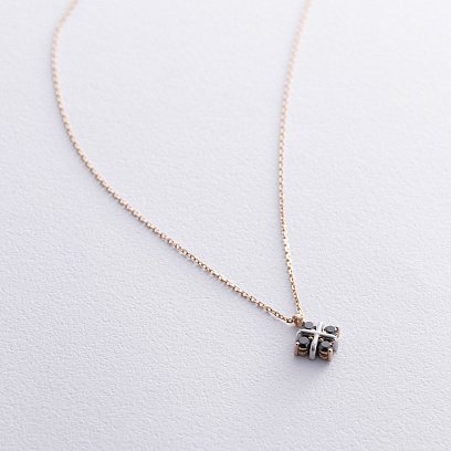 Золоте кольє "Конюшина" з чорними діамантами 734833122 №3