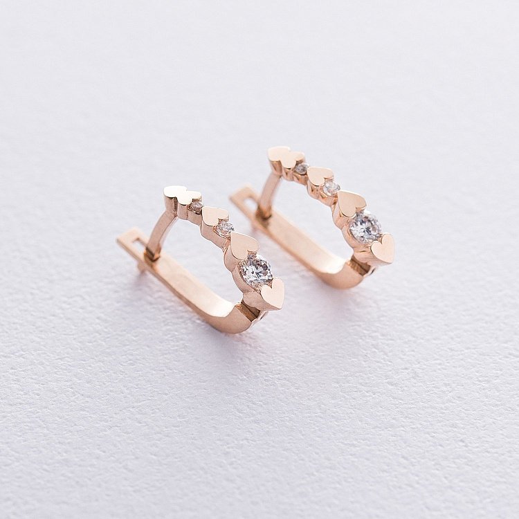 Золотые серьги Сердечки с фианитами с06587 от ювелирного магазина Оникс