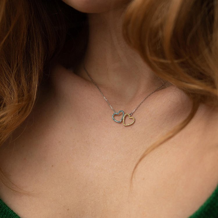 Золотое колье "Сердечки" с голубыми и желтыми бриллиантами 727151121 от ювелирного магазина Оникс - 3