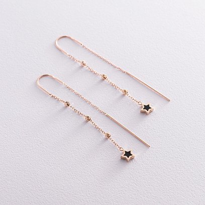 Золотые серьги - протяжки "Звездочки" (эмаль) с07350