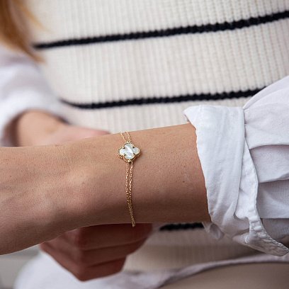 Двойной браслет "Клевер" в желтом золоте (перламутр) б04908 №4