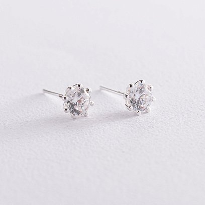 Срібні сережки-пусети з фіанітами 12618