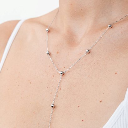 Колье - галстук 2 в 1 "Шарики" в белом золоте кол02065 №12