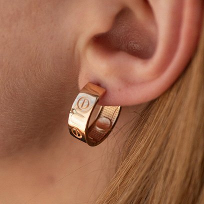 Серьги - кольца "Love" в красном золоте с08166 №2