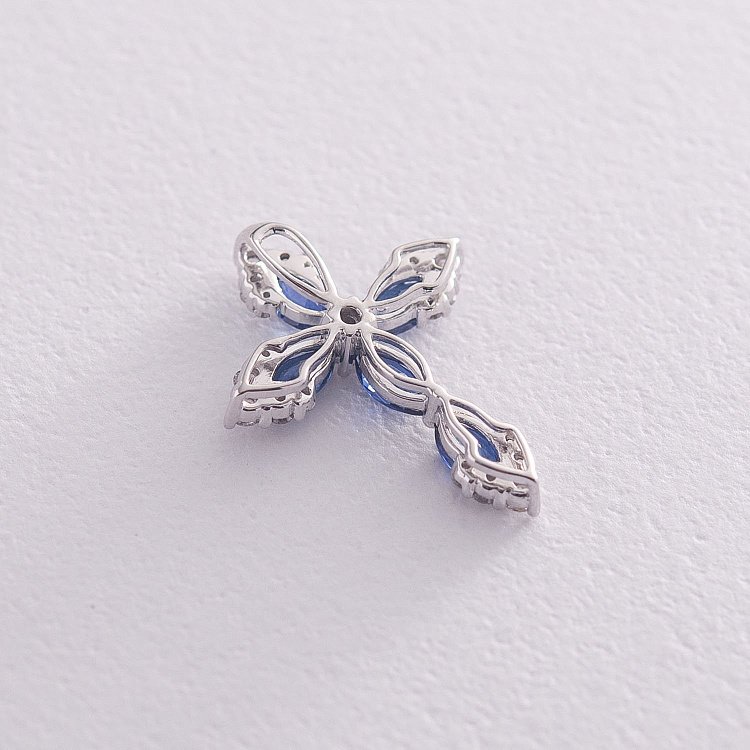 Золотой крестик (синий сапфир, бриллиант) пб0109gl от ювелирного магазина Оникс - 2