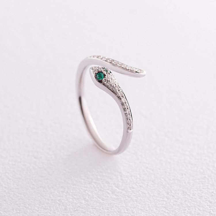 Золотое кольцо "Змея" с бриллиантами и изумрудами кб0449ca от ювелирного магазина Оникс - 2