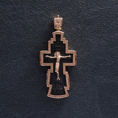 Чоловічий православний золотий хрест із ебенового дерева п0366