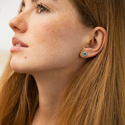 Золоті сережки - пусети (діаманти, смарагди) сб0576ca №4