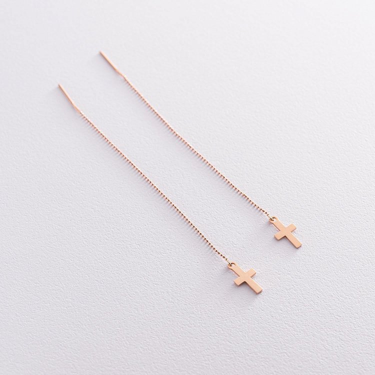 Золотые серьги-протяжки с крестиками с05558 от ювелирного магазина Оникс - 1