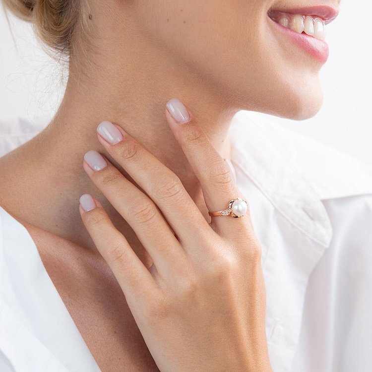 Золота каблучка (перли, фіаніти) к05968 від ювелірного магазину Онікс - 4