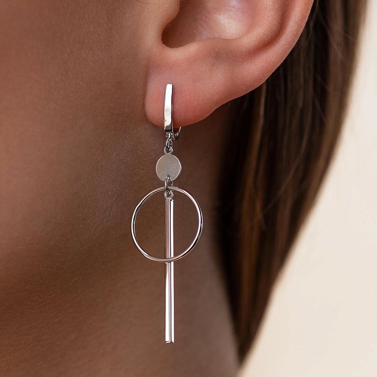 Сережки "Геометрія" у білому золоті с08153 - 6 Сережки "Геометрія" у білому золоті с08153 від ювелірного магазину Онікс - 6