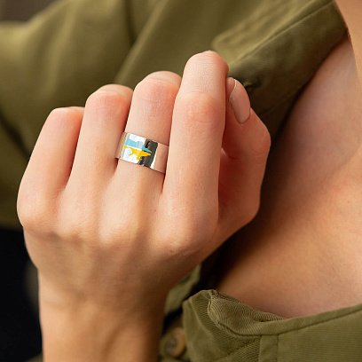 Серебряное кольцо "Карта Украины" с эмалью 9401 №2