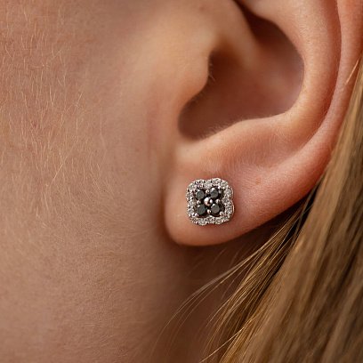 Золотые серьги - пусеты "Клевер" с бриллиантами 333821122 №2