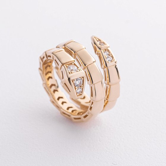 Кольцо "Змея" в желтом золоте (фианиты) к08401