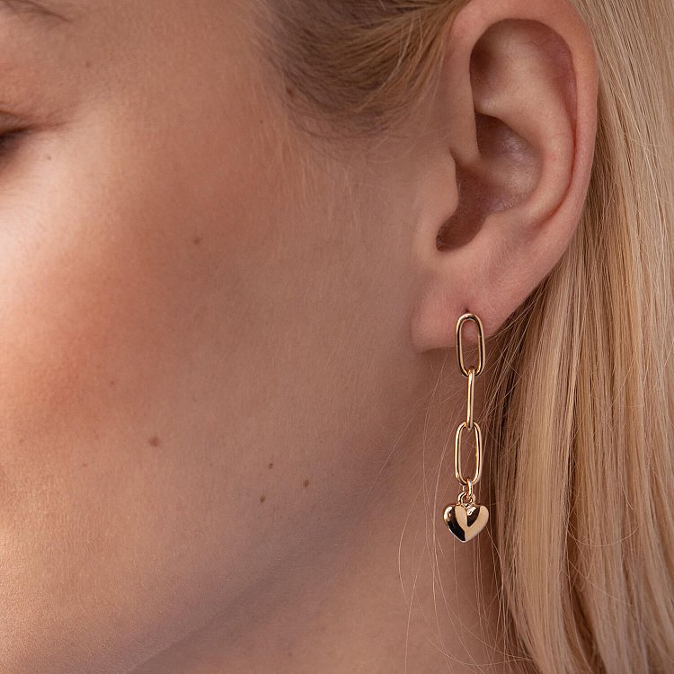 Золоті сережки - пусети "Сердечки на ланцюжку" с07862 від ювелірного магазину Онікс - 1