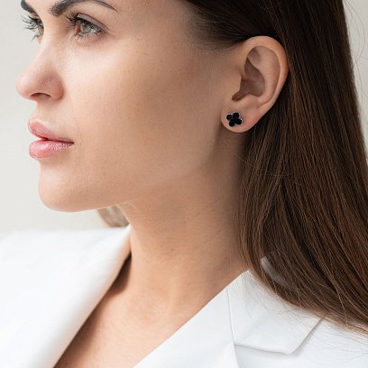 Срібні сережки-пусети з емаллю "Конюшина" 122920 №4