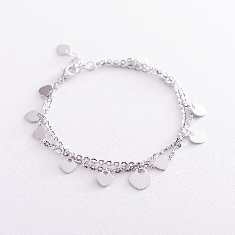Браслет "Сердечки" в белом золоте б04521 от ювелирного магазина Оникс