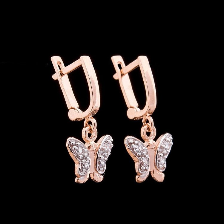 Золоті сережки "Метелики" з фіанітами с03685 від ювелірного магазину Онікс