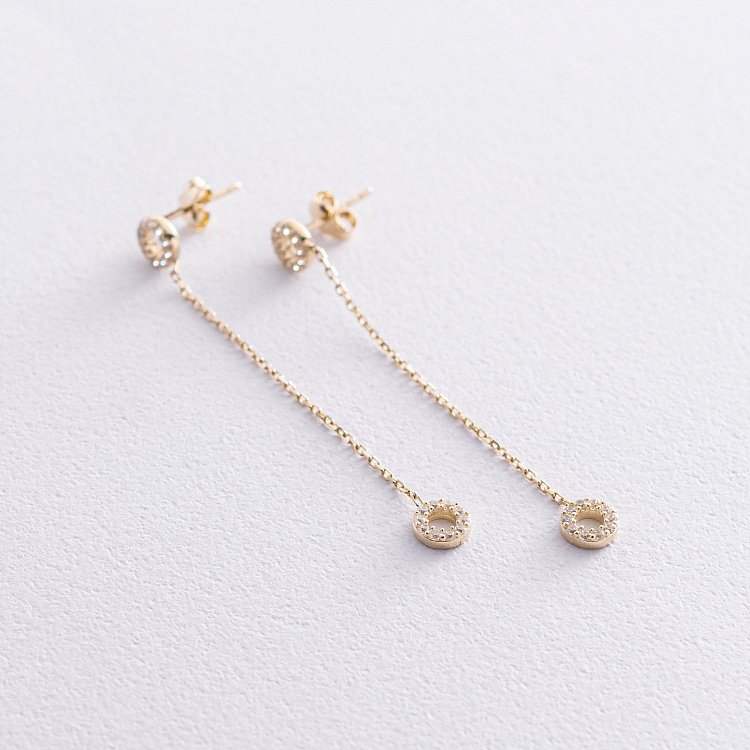 Сережки - пусети "Кружечки" в жовтому золоті (фіаніти) с07232 від ювелірного магазину Онікс - 2