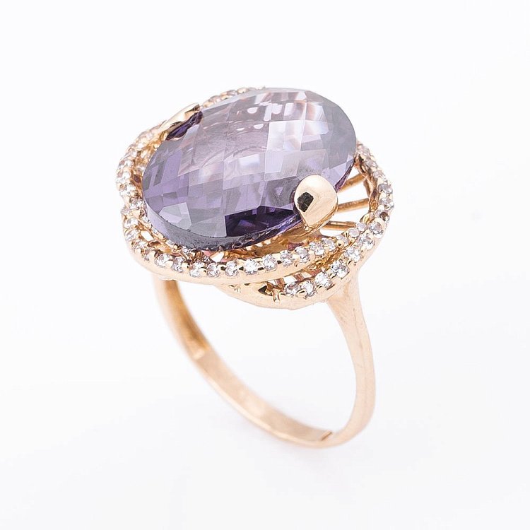 Золота каблучка з фіанітами к03895 від ювелірного магазину Онікс