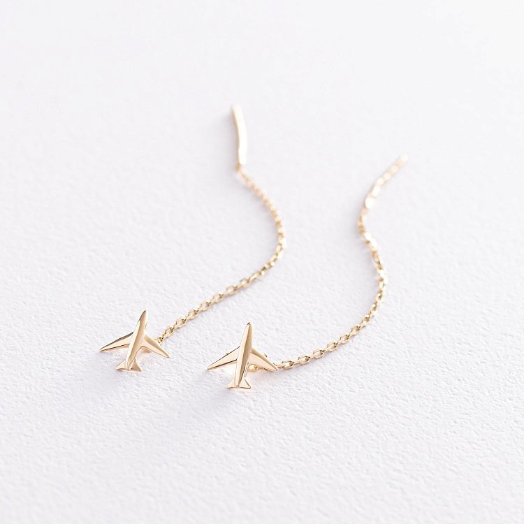 Сережки-протяжки "Літачок" в жовтому золоті с07112 від ювелірного магазину Онікс