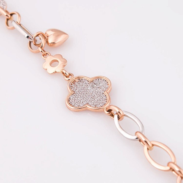 Золотий браслет "Конюшина" з фіанітами б02419 від ювелірного магазину Онікс - 1