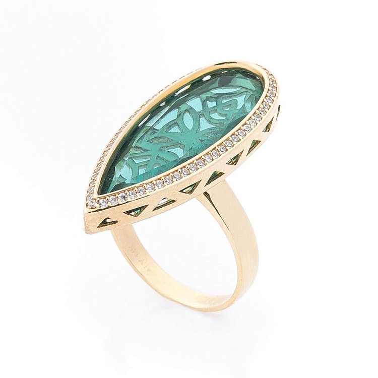 Золота каблучка з фіанітами к03887 від ювелірного магазину Онікс - 1