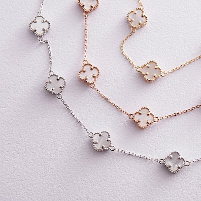 Браслет "Клевер" с перламутром mini (красное золото) б05245 №5