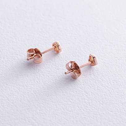 Серьги - пусеты "Сердечки" в красном золоте (фианиты) с07937 №3