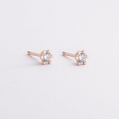 Золотые серьги - пусеты с фианитами с09284