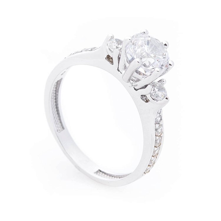 Золотое помолвочное кольцо с фианитами к04543 от ювелирного магазина Оникс