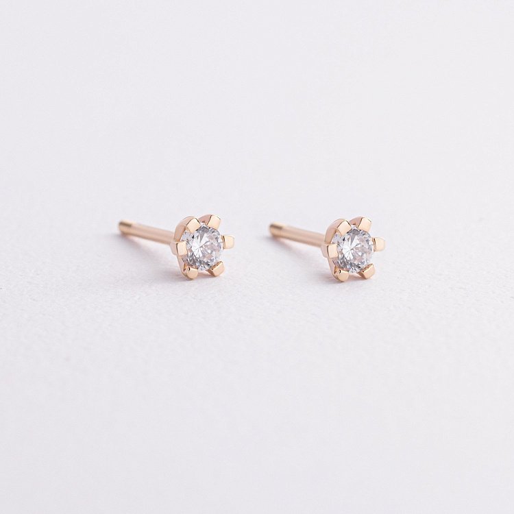 Золотые серьги - пусеты с фианитами с09284 от ювелирного магазина Оникс