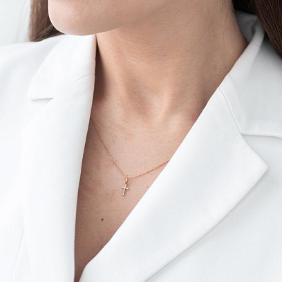 Золотая подвеска - крестик с бриллиантами пб0068ch №2