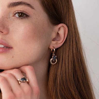 Золоті сережки "Пантера" (чорні фіаніти) с07160 №4