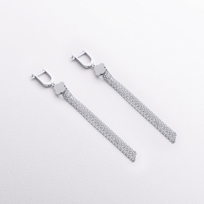 Серьги "Клевер" с цепочками (белое золото) с09411 №2