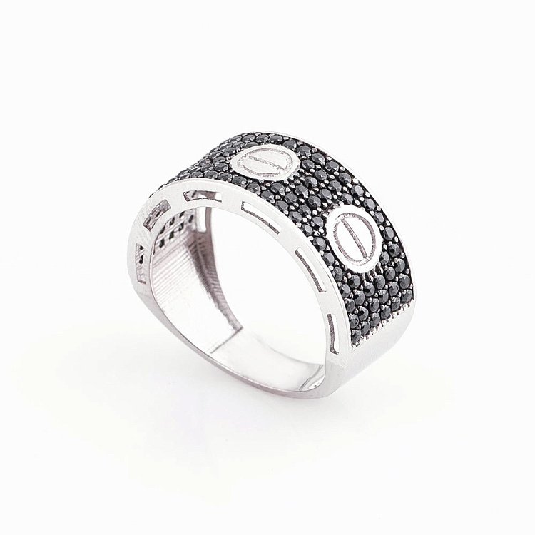 Золотое кольцо с черными фианитами к05230 от ювелирного магазина Оникс - 3