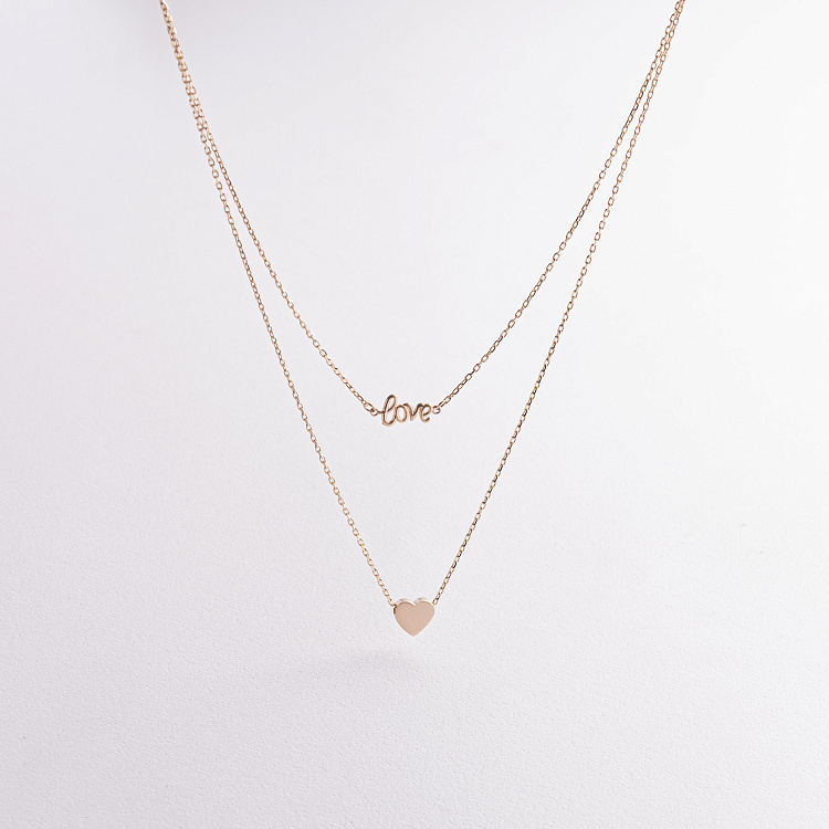 Двойное колье "Love и сердечко" (желтое золото) кол02622 Двойное колье "Love и сердечко" (желтое золото) кол02622 от ювелирного магазина Оникс