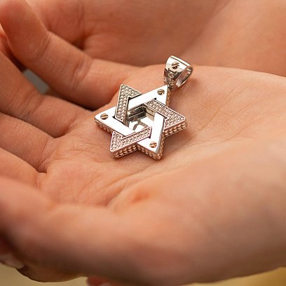 Золотий кулон "Зірка Давида. Символ CHAI" (фіаніти) 1118бф №7