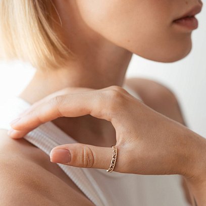 Золотое кольцо "Сердечки" с фианитами к07045 №9