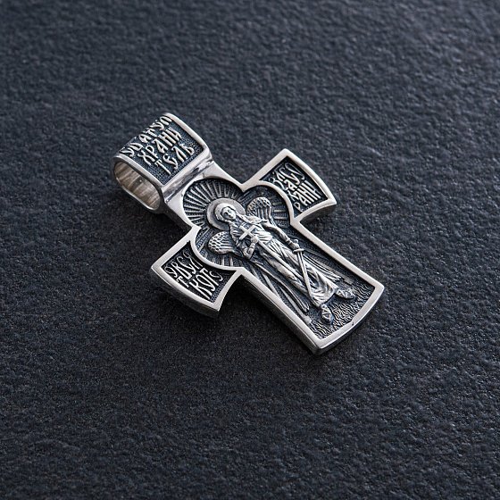 Срібний хрест "Розп'яття Христове. Ангел Хранитель" з чорнінням 132566 №5