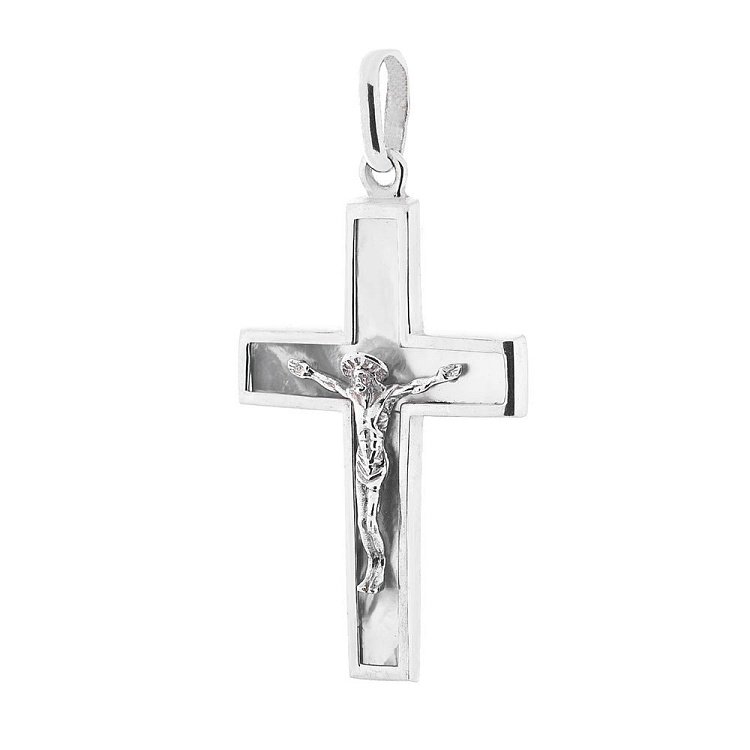 Серебряный крестик с перламутром 131154 от ювелирного магазина Оникс