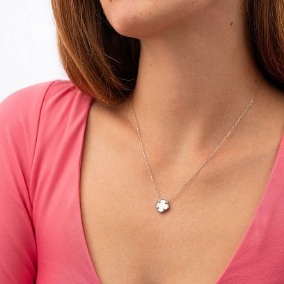 Кольє з білого золота "Конюшина" (перламутр) кол01665 №3