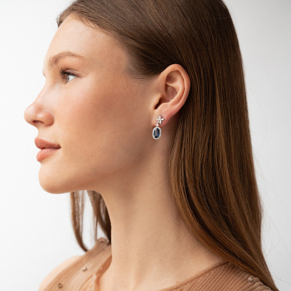 Золотые серьги - пусеты с бриллиантами и сапфирами сб0596nl №7