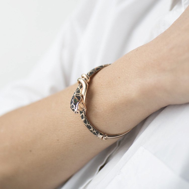 Золотой браслет "Змея" (фианиты) б03810 от ювелирного магазина Оникс - 4