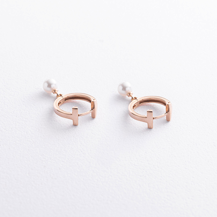 Сережки - кільця "Tina" з перлами (червоне золото) с09637 від ювелірного магазину Онікс - 2