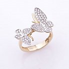 Золотое кольцо "Бабочки" с фианитами к03890 от ювелирного магазина Оникс - 1