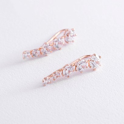 Золотые серьги - клаймберы с фианитами с04003 №2